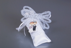 Nikahseker Kissen Weiß mit Brautpaarabbildung 