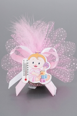 Nikahseker Babybild aus Pappe mit Termometer mit Schleife und Tüll Mädchen