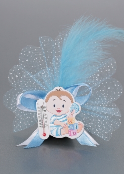 Nikahseker Babybild aus Pappe mit Termometer mit Schleife und Tüll Junge