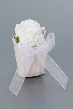 Nikahseker Blumentopf aus porzellan mit Rose und Schleife 